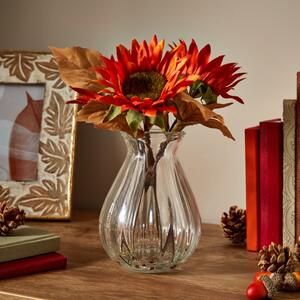 Artificial Sundried Sunflowers in Ribbed Glass Vase