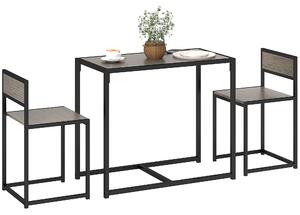 HOMCOM Dining Table and Chairs Set 2, Dining Room Sets, Rectangular Space Saving Table and 2 Chairs for Compact Kitchens, Steel Frame, Grey Wood-Effect