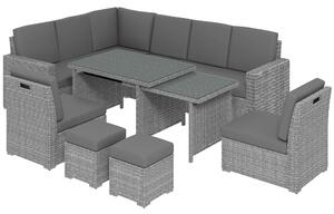 Outsunny Seven-Piece Rattan Garden Sofa Set, with Expanding Table - Light Grey