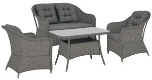 Outsunny Four-Piece Rattan Set, with Glass-Top Table - Light Grey