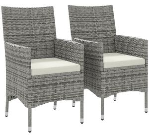 Outsunny 2 Pieces Rattan Garden Chairs Dining Chair Set with Cushion, Mixed Grey