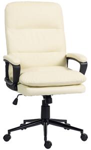 Vinsetto Office Chair, PU Leather Computer Desk Chair Office Chair with Adjustable Height and Swivel Rolling Wheels for Work Study, Cream White