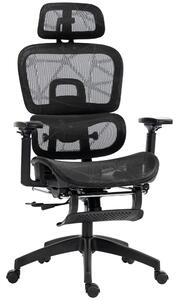 HOMCOM Executive Office Chair, Ergonomic Mesh High Back Desk Chair with Lumbar Support, Reclining Function, Swivel Computer Chair with 3D Armrest, Headrest, Footrest, Black