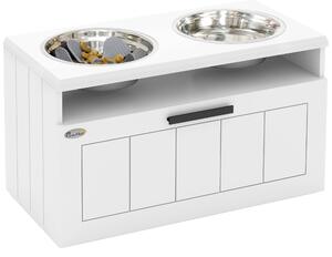 PawHut Raised Dog Bowl with Slow Feeder & 2 Stainless Steel Dog Bowl, 25L Storage Drawer, for Large & Extra Large Dogs, White