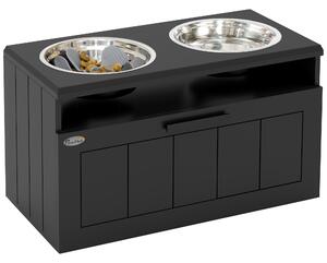 PawHut Raised Dog Bowl with Slow Feeder & 2 Stainless Steel Dog Bowl, 25L Storage Drawer, for Large & Extra Large Dogs, Black