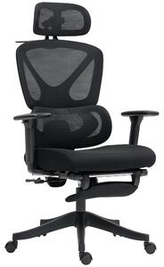 HOMCOM Executive Office Chair, Ergonomic Mesh Desk Chair with 3D Armrests, Rotatable Headrest, Adjustable Lumbar Support, Recliner Computer Swivel Chair with Footrest for Home Office, Black