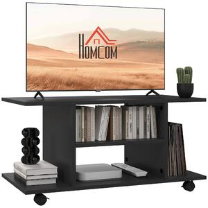 HOMCOM Modern TV Stand with Storage Shelves, Sleek Design for Living Rooms, Space-Saving, Black