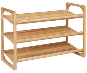 HOMCOM Bamboo Shoe Rack, 3-Tier Storage Organizer, Slatted Shelves, Free Standing, for 9 Pairs, Entryway, Natural Finish