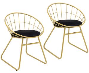 HOMCOM Modern Dining Chairs Set of 2, Metal Wire Kitchen Chair with Velvet-feel Cushion, Round Back and Steel Frame for Living Room, Bedroom, Gold