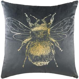 Evans Lichfield Gold Bee Velvet 43cm x 43cm Filled Cushion Grey