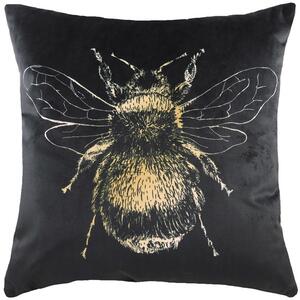 Evans Lichfield Gold Bee Velvet 43cm x 43cm Filled Cushion Black
