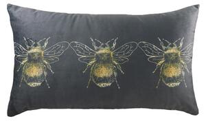 Evans Lichfield Gold Bee Velvet Boudoir 30cm x 50cm Filled Cushion Grey