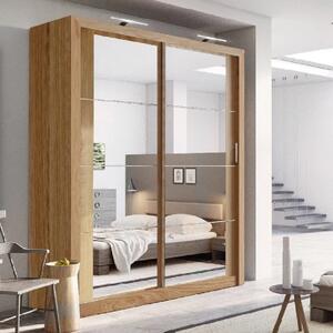 Allen Wooden Wardrobe 2 Mirrored Sliding Doors In Shetland Oak