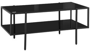 HOMCOM Modern Coffee Table with Tempered Glass Top, Cocktail Table with 2-Tier Storage and Steel Frame for Living Room, Black