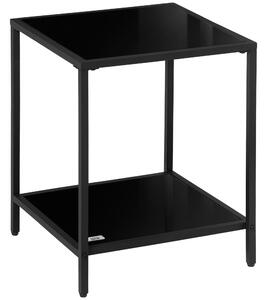 HOMCOM Side Table with Tempered Glass Top, End Table with 2-Tier Storage, Classic Accent Table with Steel Frame, Black