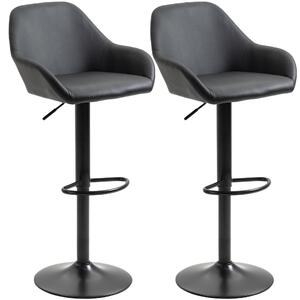 HOMCOM Adjustable Bar Stools Set of 2, Swivel Barstools with Footrest and Backrest, PU Leather and Steel Base, for Kitchen Counter Dining Room, Black