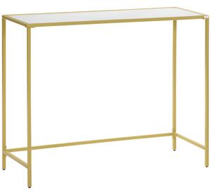 HOMCOM Industrial Console Table, Tempered Glass Top Sofa Table with Steel Frame Adjustable Feet for Living Room, Hallway, White