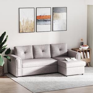 HOMCOM Linen-Look L-Shaped Sofa Bed Reversible Couch w/ Storage Sectional Bed Seat Set Sleeper Futon Flat Studio Furniture - Grey