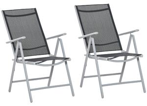 Outsunny 2 PCS Patio Folding Chair Adjustable Texteline Dining Chair with Armrest, Patio Chairs Portable for Camping Garden Beach, Deck Lounge Black