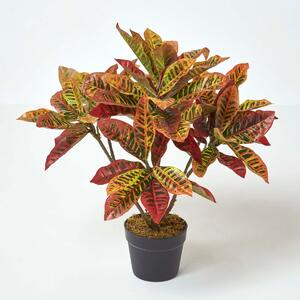 Artificial Croton Plant – Red Rushfoil with Lifelike Leaves, 65cm