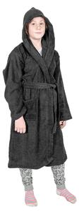 Black 100% Combed Egyptian Cotton Hooded Kids Bathrobe, Small