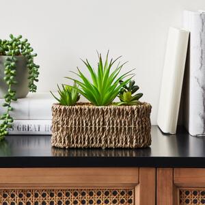 Artificial Succulent Gardenin Woven Pot Green/Brown