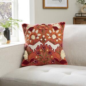 Unicorn Embroidered Cushion Red
