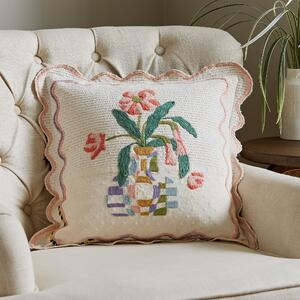 Floral Vase Embroidered Cushion, 43x43 Cream