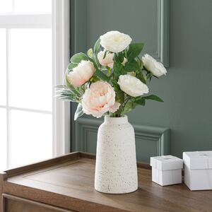 Artificial Peony and Rose Bouquet in Cream Ceramic Vase White