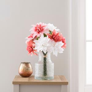 Artificial Coral & Cream Dahlia Bouquet in Textured Glass Vase Pink