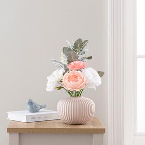 Artificial Pastel Bouquet in Ribbed Ceramic Vase Pink