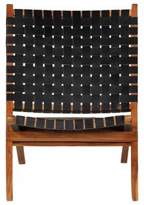 Folding Chair Crossed-Stripe Black Real Leather
