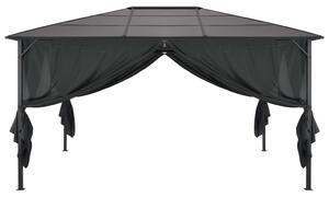 Gazebo with Curtain Aluminium 4x3x2.6 m Black
