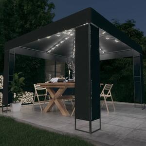 Gazebo with Double Roof&LED String Lights 3x3 m Anthracite