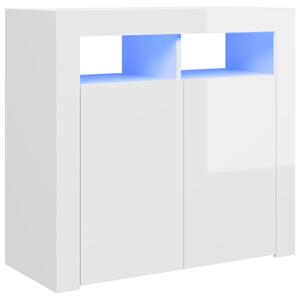 Sideboard with LED Lights High Gloss White 80x35x75 cm