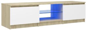TV Cabinet with LED Lights White and Sonoma Oak 140x40x35.5 cm
