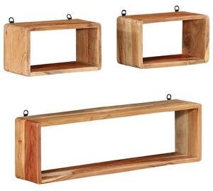 3 Piece Wall Cube Shelf Set Soild Acacia Wood