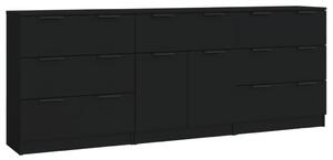 3 Piece Sideboards Black Engineered Wood