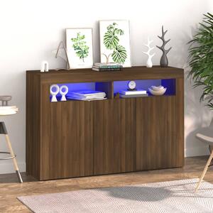 Sideboard with LED Lights Brown Oak 115.5x30x75 cm