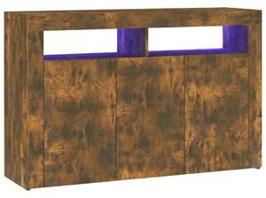 Sideboard with LED Lights Smoked Oak 115.5x30x75 cm