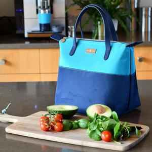 Colour Block Luxury Insulated Tote Bag Light Blue/Navy Blue