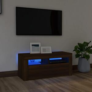 TV Cabinet with LED Lights Brown Oak 90x35x40 cm