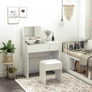 HOMCOM Makeup Desk with Drawer, Vanity Table Set with Flip-up Mirror and Cushioned Stool, White