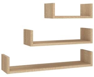 Wall Display Shelf 3 pcs Sonoma Oak Engineered Wood