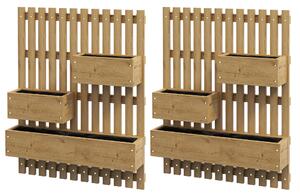 Outsunny Set of 2 Wall-mounted Wooden Garden Planters with Trellis, Drainage Holes and Movable Planter Boxes, Wall Raised Garden Bed for Patio, Carbonised