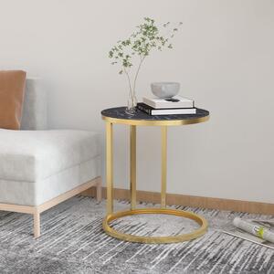 Side Table Gold and Black Marble 45 cm Tempered Glass