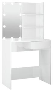 Dressing Table with LED High Gloss White 74.5x40x141 cm