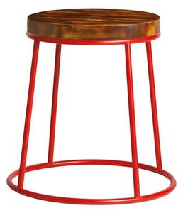 Max 45 Low Stool - Red - Rustic Aged Wooden Seat Pad