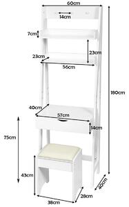 Costway Ladder Styled Dressing Table with Shelves, Mirror and Stool