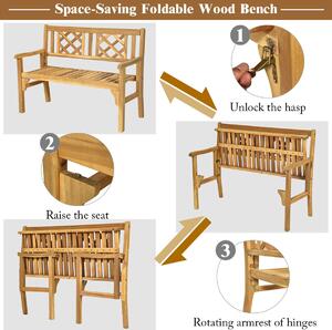 Costway Foldable Acacia Wooden Bench Chair with Solid Hard Wood Structure